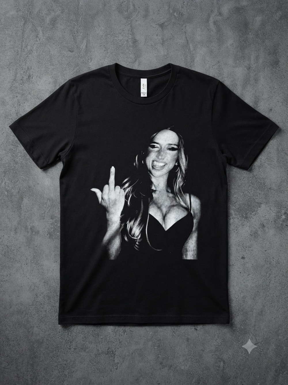 Tate McRae Black Graphic Short Sleeve Tee with Monochrome Woman Print